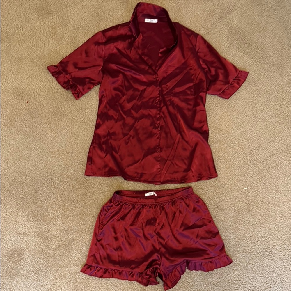 Luxurious Satin Burgundy Pajama Set